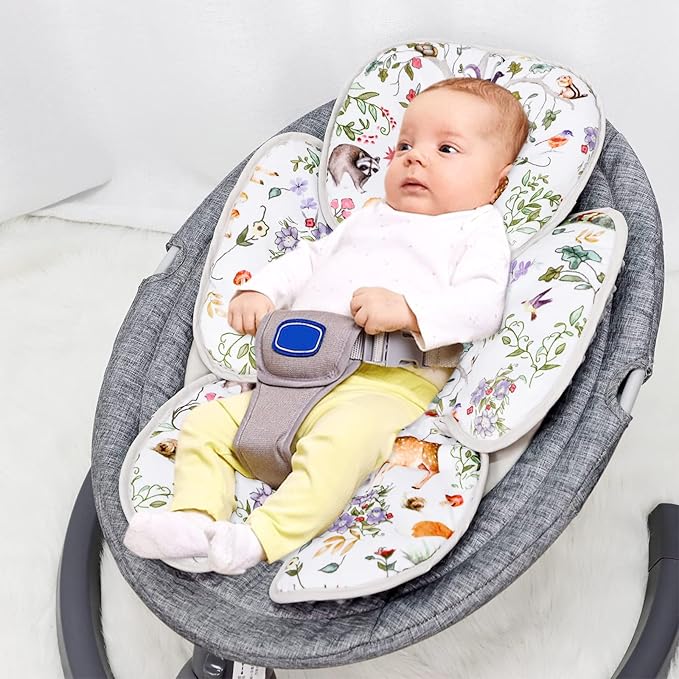 2 in 1 Infant Car Seat Insert, Car Seat Head Support Baby Girls Boys, Soft Newborn Carseat Insert Cushion, Perfect for Carseats, Strollers, Swings (Gray Animals)