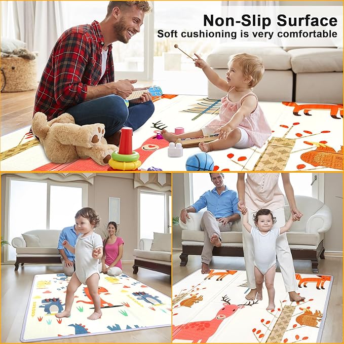 Foldable Baby Play Mat, 47" x 47" Baby Playmat for Playpen, 0.4 inch Thick Waterproof Reversible Foam Play Mat for Infant Crawling Baby for 50x50 Playpen
