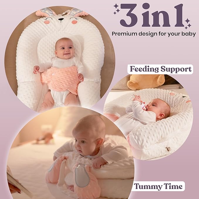 Infant Support Pillow with Adjustable Side Panels - Portable Cushion with Milestone Circles for 0-12 Months - Pink (Pink)