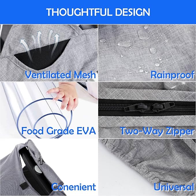 Car Seat Rain Cover,Food Grade EVA,Universal Car Seat Rain,Waterproof, Windproof Protection,Protect from Dust Snow,Rain Cover Features Quick-Access Zipper Door and Side Ventilation(Grey)