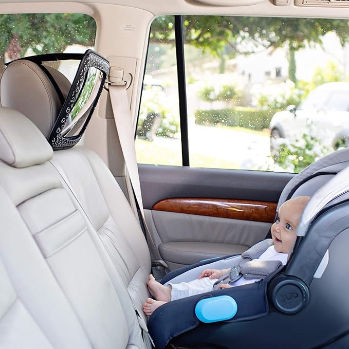 Disney Baby by J.L. Childress Rear View Baby Car Seat Mirror - Rear Facing Infant, Toddler, or Child, Travel Essentials, Shatterproof & Extra Clear, Adjustable, Universal Fit - Mickey Mouse