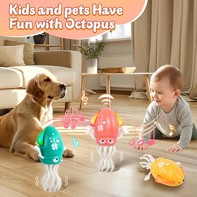 Sachie Dancing Octopus Baby Toy – Electric Crawling Octopus with Music & Lights, Rechargeable Sensory Toy for Infants & Toddlers, Fun Learning Gift for Boys & Girls(Yellow)