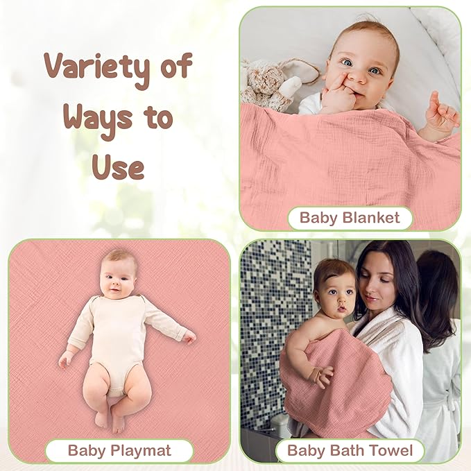 100% Organic Cotton Muslin Baby Hooded Towels 32x32 Inch – 2 Pack Soft & Absorbent Baby Towels for Newborn for Boys & Girls, Premium Hooded Towels, Ultra-Gentle Baby Essentials in Rose/Peach