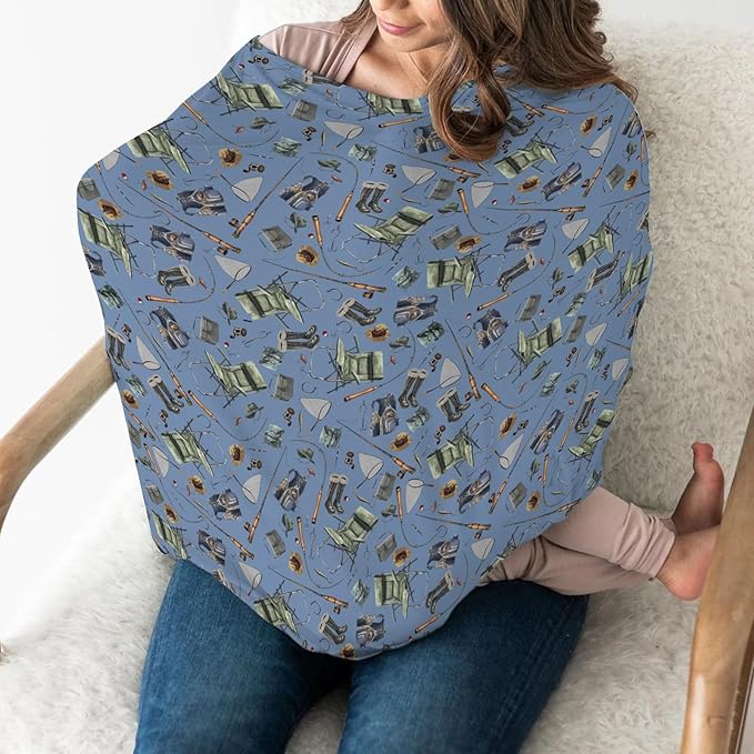 Retro Fishing Gear Car Seat Cover for Babies Trout Fishing Stretchy 5-in-1 Cover Adjustable Infant Carseat Cover Canopy Outdoor Fishing Lovers Gift Breathable Nursing Cover-Up