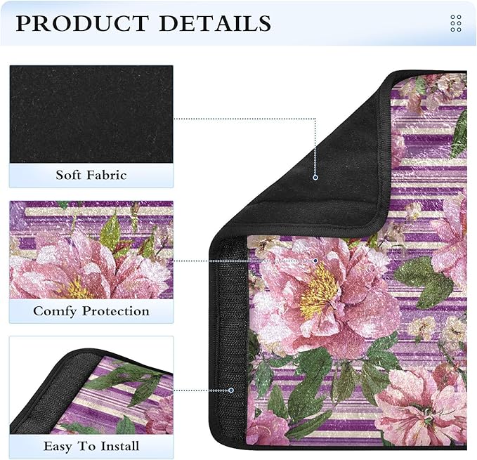 2 Pack Seatbelt Covers Seat Belt Cover Pad for Adults Boys Girls Car Seat Strap Covers Pads Cushion Universal Shoulder Strap Pad Protector for Backpack Camera Bag 10x7.7Inch Cute Pink Striped Roses