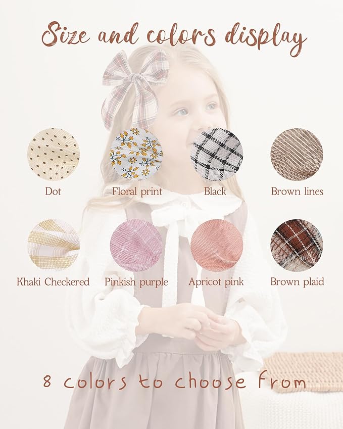 doboi 8PCS Baby Girls Hair Clips Fable Hair Bows Cotton Linen Bows for Girls Hair Accessories for Baby Girl Toddlers Kids-Grid