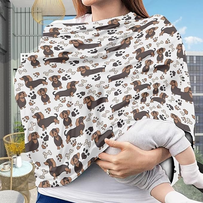 Forchrinse Dachshund Paw Print Print Baby Car Seat Cover Soft Stretchy Breastfeeding Nursing Cover Multi Use Cover for Shopping Cart/High Chair/Stroller