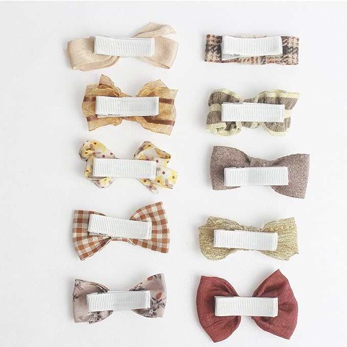 Baby Hair Clips Set, 10PCS Soft Fabric Hair Accessories for Toddlers, Mini Hair Bows for Daily Wear, School, Parties, Birthday Gifts (Brown)