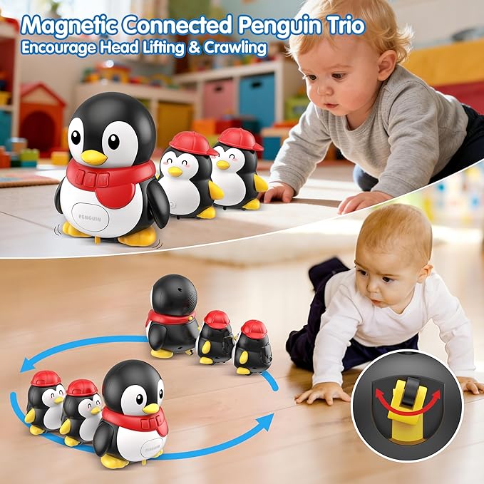 Baby Toys 6-12 Months Musical Dancing Talking Penguin Tummy Time Toys Set Mama and Babys, Light Up Crawling Repeating Words Interaction Newborn Infant Toddler Toys Birthday Easter Gifts for Kids