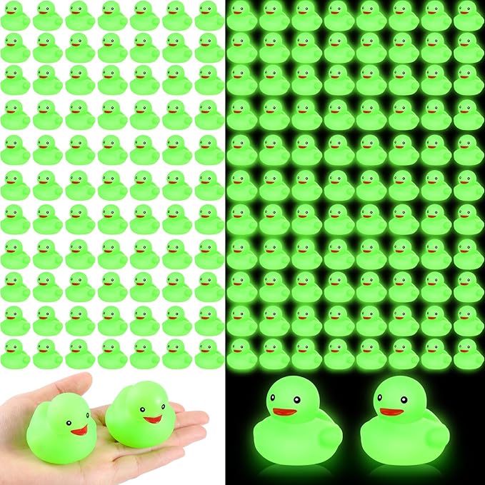 Deekin 200 Pcs 2 Inch Glow in the Dark Rubber Ducks Bulk Green Squeaky Light up Ducks Floating Bathtub Toys for Bath Bathtub Baby Shower Summer Birthday Party Favors Supplies