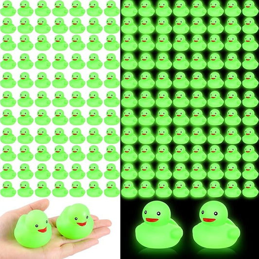 Deekin 200 Pcs 2 Inch Glow in the Dark Rubber Ducks Bulk Green Squeaky Light up Ducks Floating Bathtub Toys for Bath Bathtub Baby Shower Summer Birthday Party Favors Supplies
