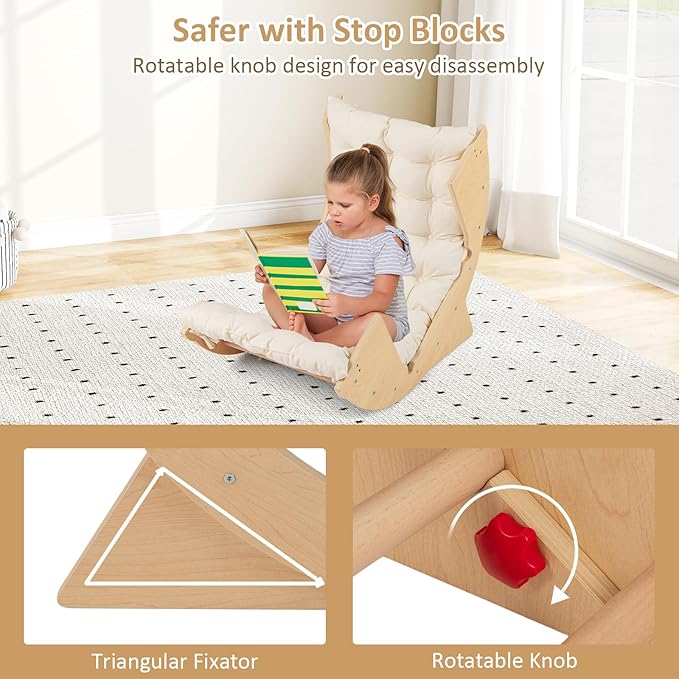 INFANS Wooden Arch Climber Rocker with Soft Cushion, 6 in 1 Montessori Climbing Toys for Toddlers, Waldorf Indoor Table Baby Children Ladder Gym Learning Playset Gift for Kids Boys Girls (Natural)