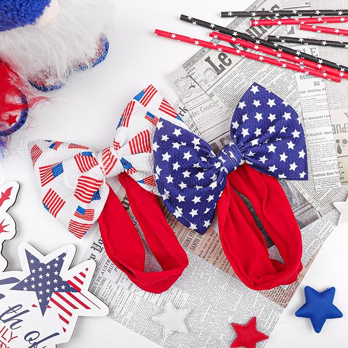 4th of July Hair Bows Girls Patriotic Headband Baby Girl Cheer Bows Wide Headbands for Toddler Red Blue Star Hair Accessories Infant