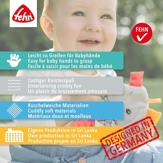 Fehn Crackling Butterfly - Activity Container for Grabbing, Listening, Playing and Making Sounds - Promotes baby's senses and motor skills - Ideal companion for babies and toddlers from onwards