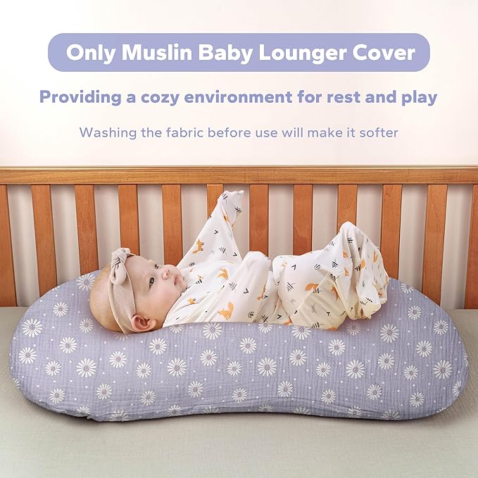 FUNUPUP Muslin Baby Lounger Cover Compatible with Snuggle Me Lounger, Infant Pillow Cover for Newborn, Removable Nest Slipcover for Boys and Girls, Only Cover, Purple Daisy