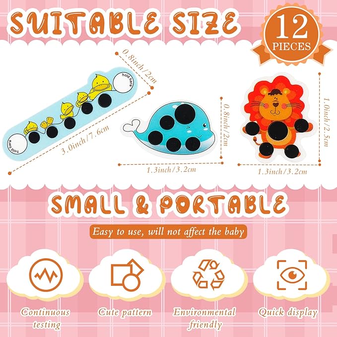 12 pcs Stick-on Fever Indicator Forehead Fever Kids Cartoon Stickers Temperature Fever Patch