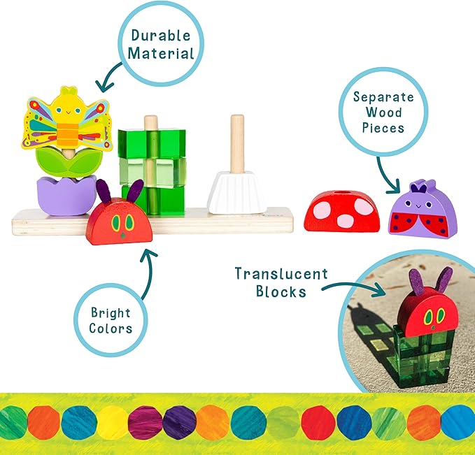 Kids Preferred Eric Carle Toddler Toys The Very Hungry Caterpillar Wooden Stacking Toy with 10 Mix and Match Pieces for Creative Play and Coordination