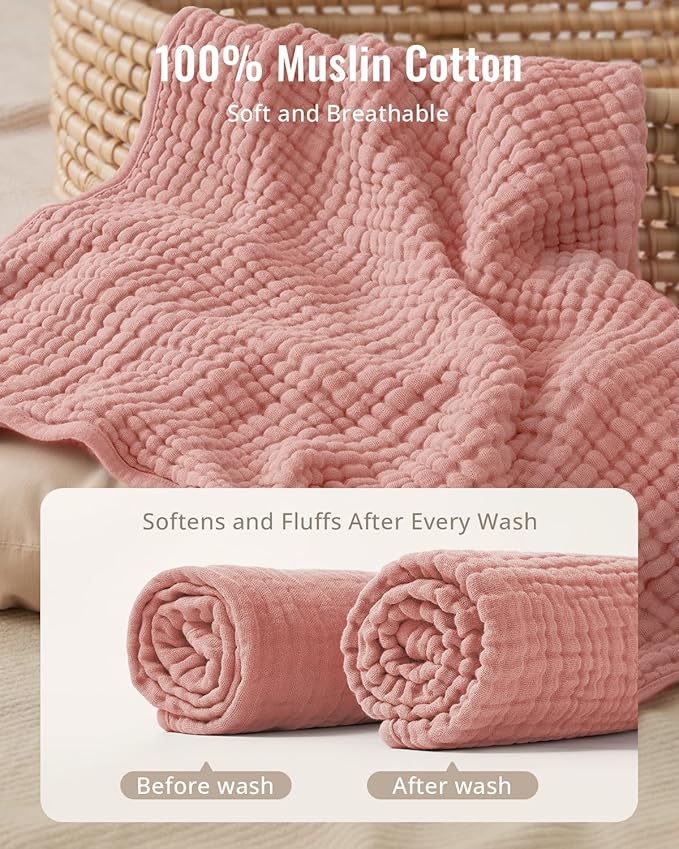 Blissful Diary Muslin Baby Hooded Towel 1 Pack, Soft & Absorbent Bath Towel for Baby Girls, Infant Gift, Newborn Essentials, Sweet Bunny