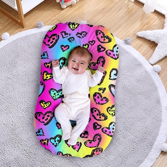 Leopard Longer Cover for Baby Boys and Girls, Rainbow Hearts Snuggle Me Covers for Newborn Infant Nest Slipcover, 21.3“ X 31.5”