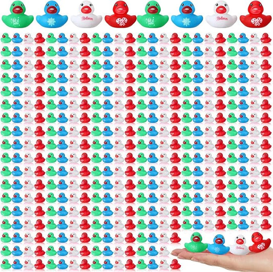 MiniInflat 200 Pcs Christmas Rubber Ducks Assorted Rubber Duckies Bulk Xmas Mini Pool Toy Ducks Small Tiny Ducky for Christmas Party Favors Classroom Exchange Gifts