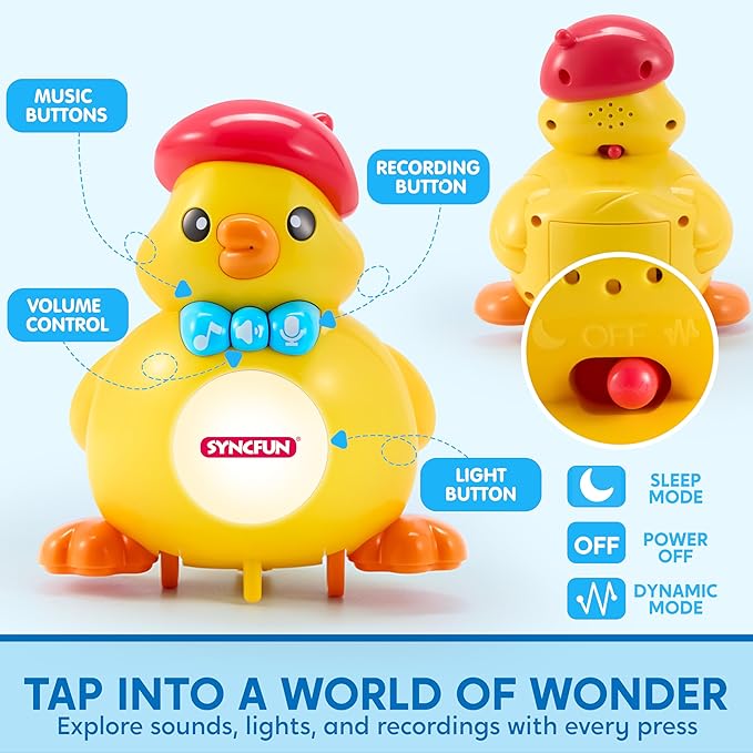 SYNCFUN Musical Duck Toy with 2 Baby Ducks, Crawling Tummy Time Toy with Light & Music, Early Learning Education, Birthday Gift for Boys Girls Aged 6+ Months, Easter Gift
