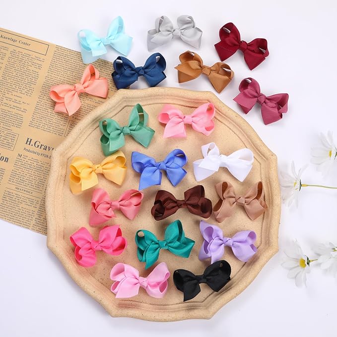 40PCS 3Inch Hair Bows for Girls,Hand-made Grosgrain Ribbon Hair Bow Alligator Clips Hair Accessories for Toddlers Baby Girls Kids Teens in Pairs