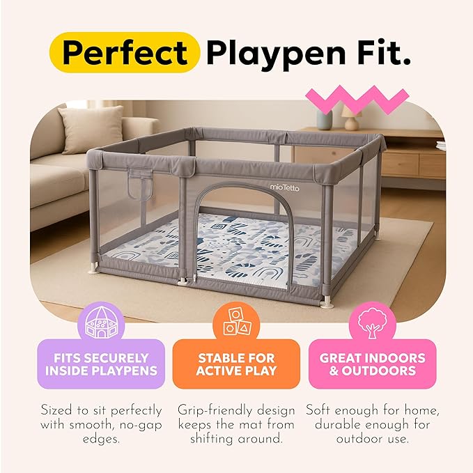 Miotetto Baby Mat for Floor, 50" x 50" Playpen Mat, Thick Soft Foam Padding Baby Play Mat, Portable Quilted playmat - Washable Baby Floor Play mat, Non-Slip Play Mat for Babies & Toddlers