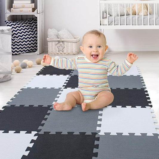XMTMMD Soft Non-Toxic Foam Baby Play Mat | Toddler Playmat | EVA Foam Interlocking Tiles for Gym, Nursery, Playroom | 18 Squares Foam Floor Mats for Kids & Babies | Colorful Jigsaw Puzzle Play Mat