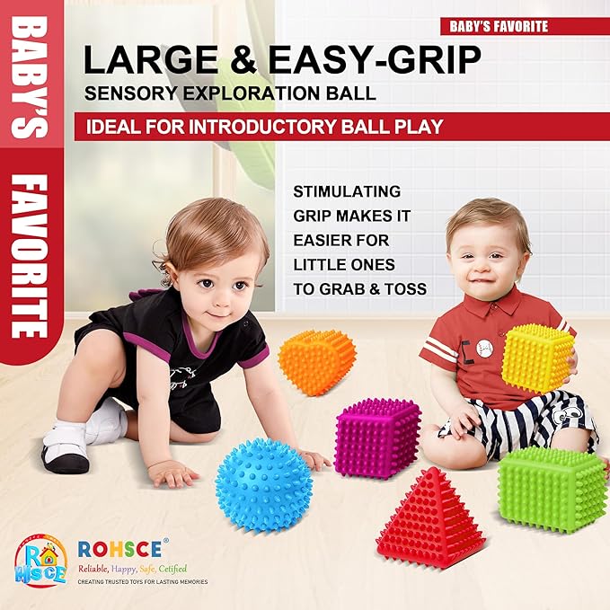 Sensory Balls Baby Teething Toys 6-12 Months, Soft Spiky Textured Multi Ball Set for Boys & Girls 1-3, BPA Free Montessori Tactile Development, 3 Pcs