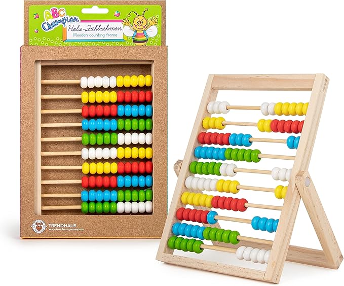 TRENDHAUS 956477 ABC Champions Wooden Counting Frame, 100 Sliders for Primary School