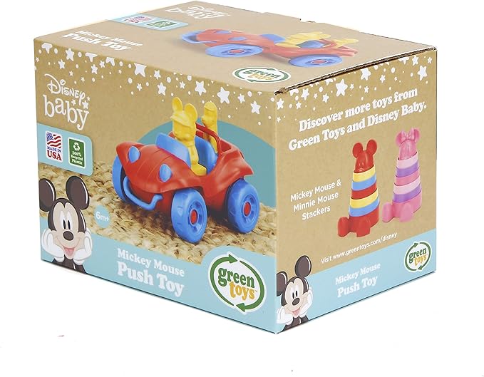 Green Toys Disney Baby Mickey Mouse Push Toy - Pretend Play, Motor Skills, Kids Toy Vehicle. Safe for Babies and Toddlers. No BPA, phthalates, PVC. Dishwasher Safe, Recycled Plastic, Made in USA.