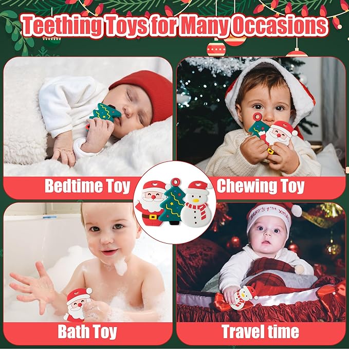 3Pcs Christmas Silicone Teething Toys for Babies - First Christmas Soothe Chew Teether for Infants, Soft Snowman Design for Toddlers - Birthday Gifts for Baby Boys and Girls