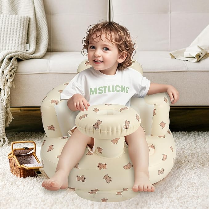 Inflatable Baby Seat for 3-36 Months, Back Support, Built-in Air Pump, Learning to Sit, Blow Up Floor Seat with Tray