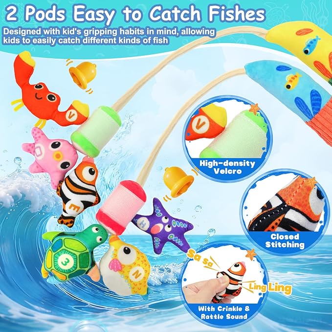Montessori Toys for 1 Year Old, 40PCS Upgraded Fishing Game Toys for Toddlers 1-3, Educational Baby Toy for Color Sorting, Number & Alphabet Learning, Birthday Gifts for Baby Boy Girl Age 1 2 3