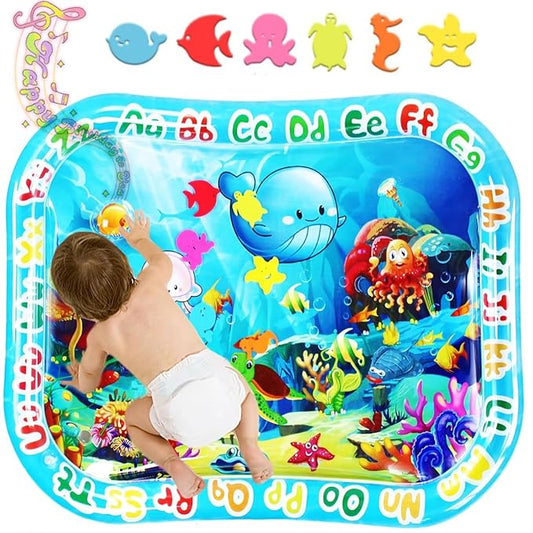 Baby Water Mat Large 37.4"x29.9", Safe Inflatable Tummy Time Water Play Mat for Infants & Toddlers with Climate Pledge Friendly, Newborn Sensory Water Pad for Christmas Gift (Blue)