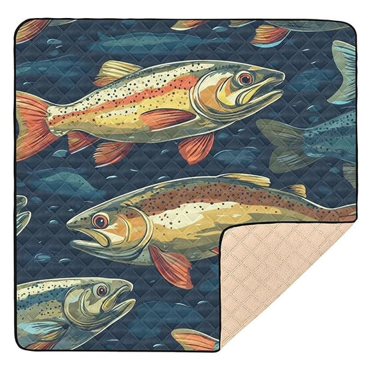 Trout Fish Watercolor Baby Playmat Washable Playroom Crawling Mat Non-Slip Play Mats for Floor 50x50 Mat