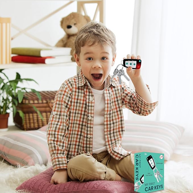 Toy Car Keys - Real Looking Play Toddler Remote Car Key - Interactive Kids Baby Keys with Lights and Sound Effetcs - Pretend Toy Keys for Boys Girls Age 3+