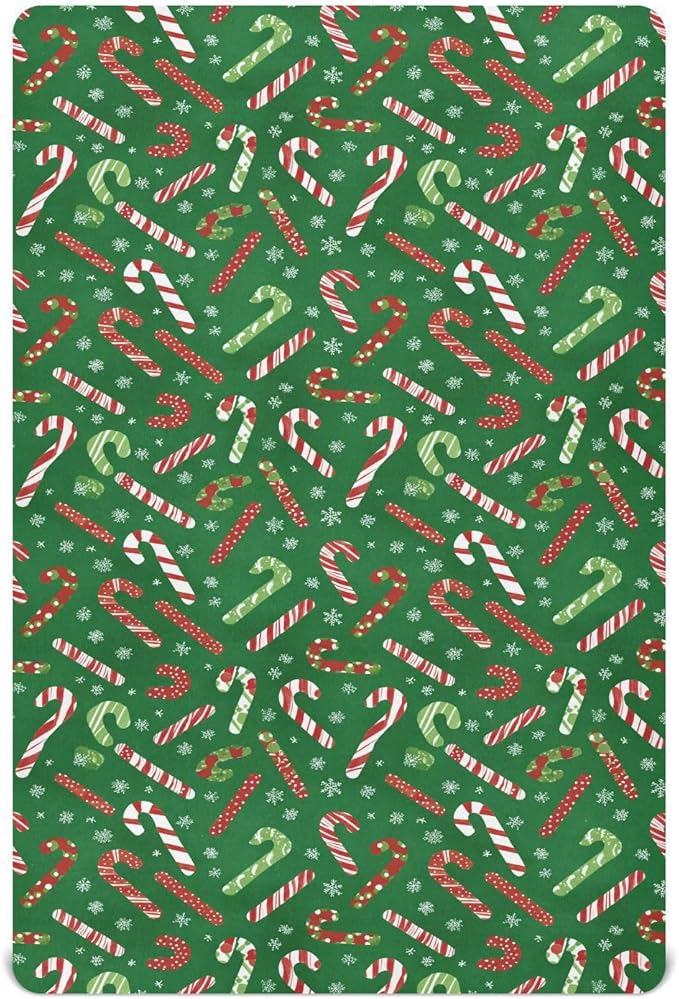 Baby Crib Sheet Christmas Candy Cane Gift Bag Crib Mattress for Boys and Girls Playard Sheet Soft Breathable Fitted Baby Mattress Cover 52x28in
