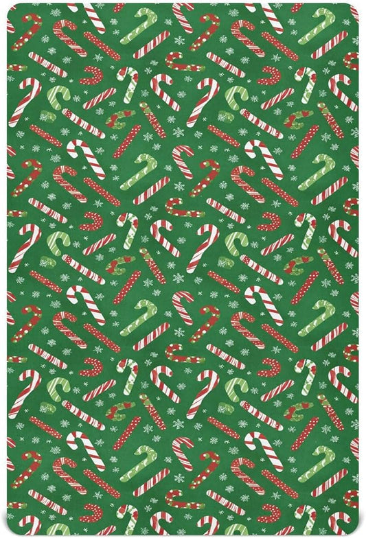 Baby Crib Sheet Christmas Candy Cane Gift Bag Crib Mattress for Boys and Girls Playard Sheet Soft Breathable Fitted Baby Mattress Cover 52x28in