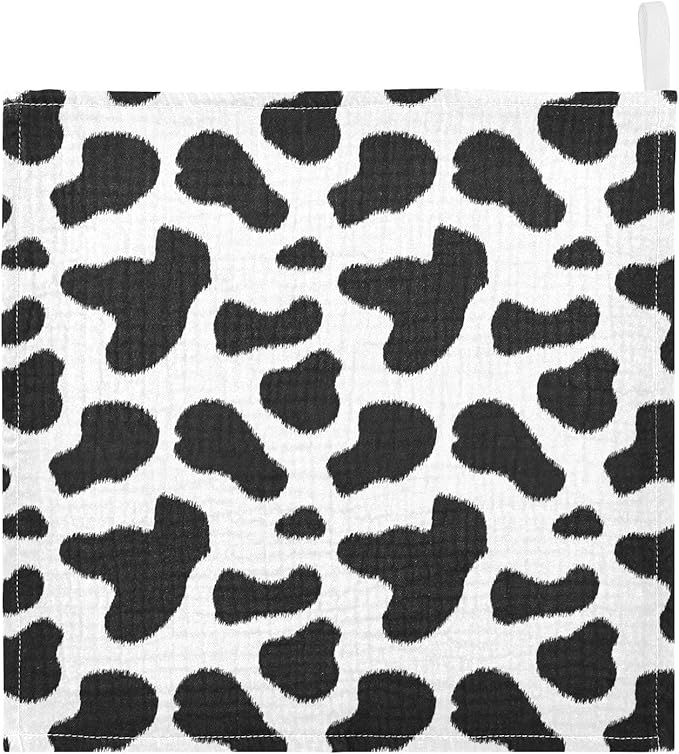 Newborn Face Towel Cow Print Soft Cotton Baby Washcloths 11.8 x 11.8 Inch Infants Girls Boys Muslin Burp Cloths 5 Pack