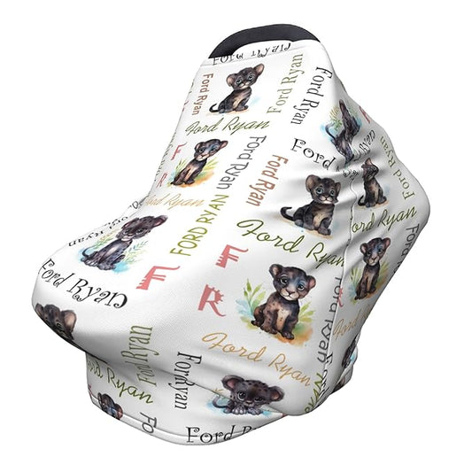 Personalized Car Seat Covers for Babies with Name – Multi-use Breastfeeding Cover Custom Panther Carseat Canopy Cover, Infant Stroller Covers for Boys and Girls