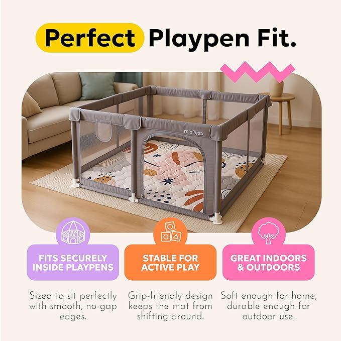 Miotetto Baby Mat for Floor, 50" x 50" Playpen Mat, Thick Soft Foam Padding Baby Play Mat, Portable Quilted playmat -Washable Baby Floor Play mat, Non-Slip Play Mat for Babies & Toddlers