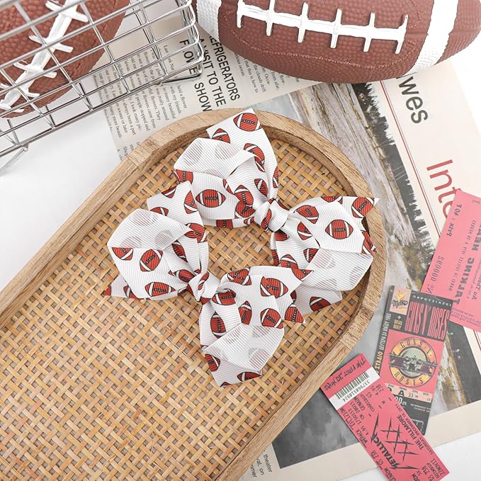 YanJie 2PCS 4'' Football Hair Clips Girls Party Printed Ribbon Hair Accessories Kids Sports Theme Party Game Costume Baby Girl Football Outfit