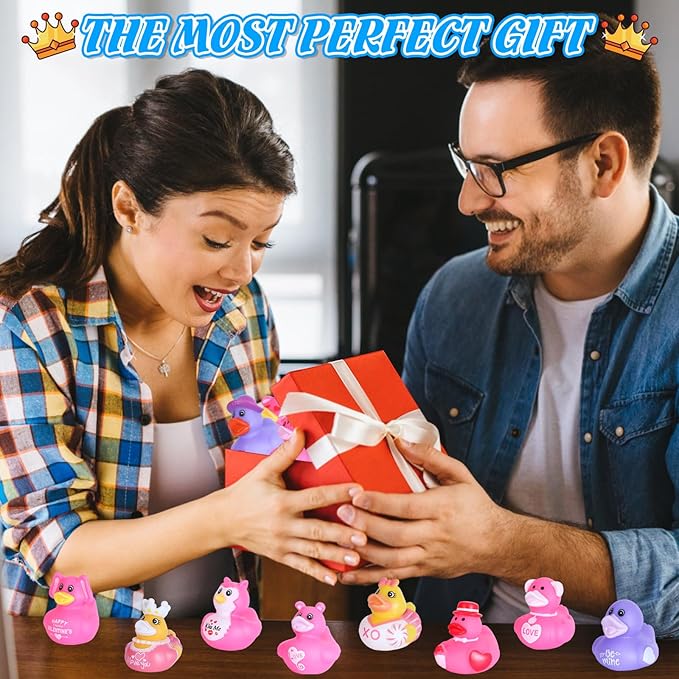 24PCS Pink Rubber Ducks with Cards and Bands - Cute Mini Ducks for Birthday Parties, Baby Showers, and Cruise Ship Fun | Assorted Designs for Kids