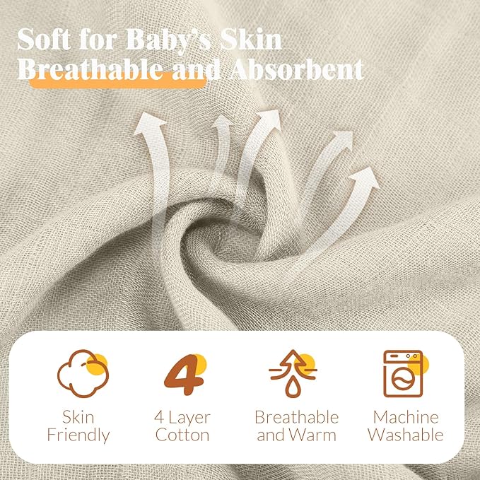 Preboun 6 Pcs Muslin Hooded Baby Towels and Washcloths 32"x 32" Cotton Newborn Bath Towel Anti-Shrink Infant Baby Blankets with Hood 12"x 12" Washcloths for Girl Boy Toddler(Grey,Coffee)