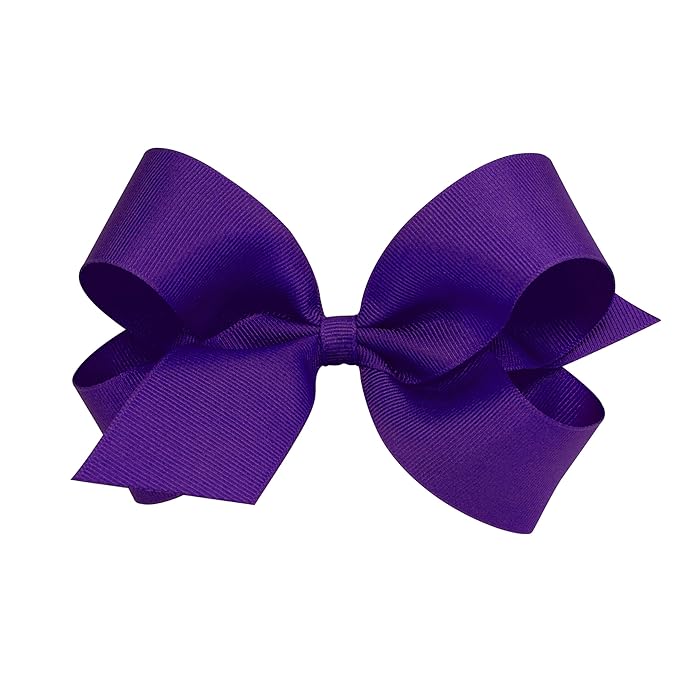 Wee Ones Girls' Classic Grosgrain Hair Bows with Plain Wrap Center, No-Slip Hair Clip, Handmade, Purple, Large