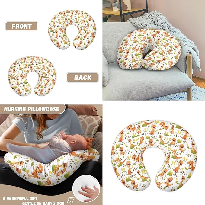 Dinosaur Animal Pattern 2 Piece Baby Car Seat Canopy with Nursing Pillowcase Covers for Breastfeeding Infant Carrier Carseat All Season Cover for Newborn Girls Boys
