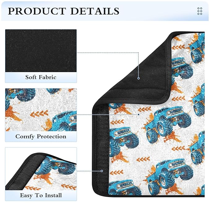 Cartoon Truck Car White Car Seat Belt Covers for Kids 2 Pack Toddler Seat Belt Pad for Girls Boys Soft Soft Stroller Seat Strap Cushion Shoulder Pads for Babys, Seat Shoulder Protector for Vehicle