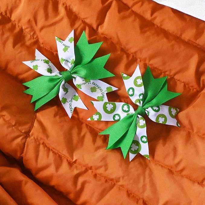 7PCS Lucky Shamrock Hair Accessories - Hair Bows Clips and Costume Accessories for Girls and Women