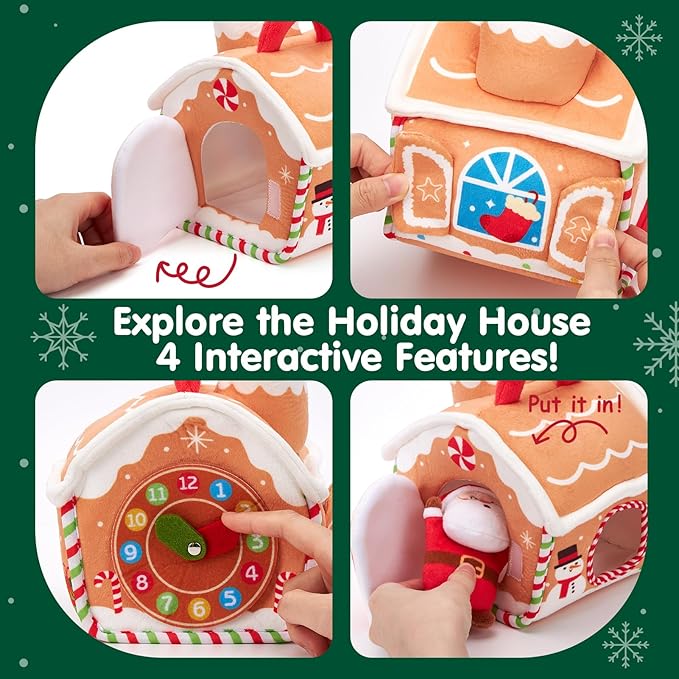 hahaland Baby Toy for 6–12 Months – Musical & Sensory Plush Toy Set with Gingerbread House, Santa, Reindeer & Rattles, Soft Infant Activity Toys, Baby Easter Basket Stuffers
